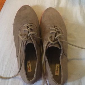 Taupe faux suede oxfords